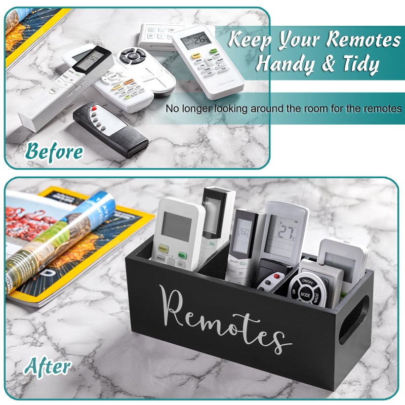 DRASTAR Remote Control Holder  TV Remote Holder  Remote Organizer Caddy for Table  Wooden Remote Box for Nightstand  Bedside Caddy Black - Image 2